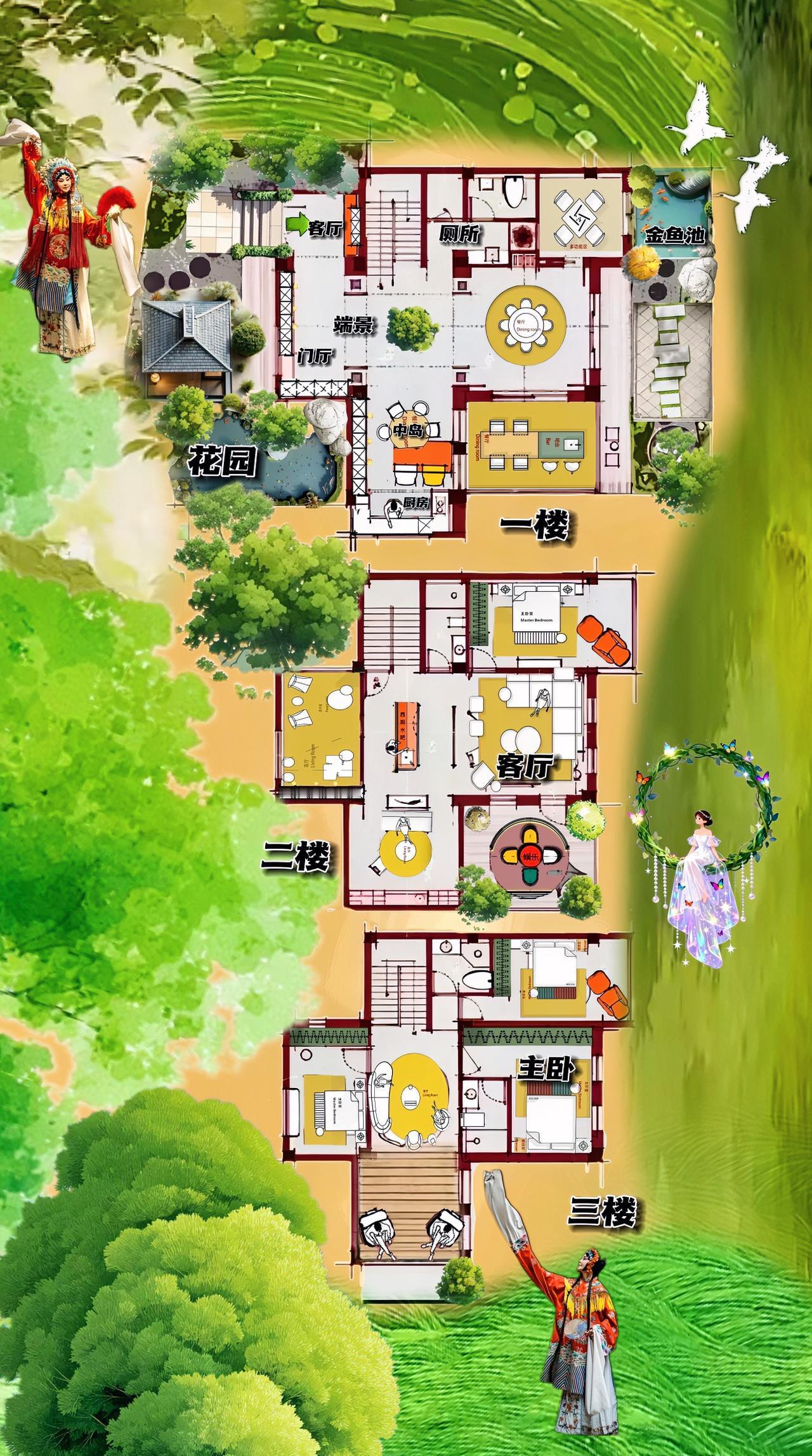 男人是家的根，女人是家的魂，450㎡让一个家要幸福的材料，布局语言表达能力太强了