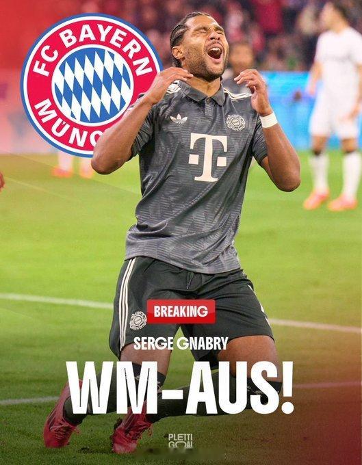 格纳布里无缘世界杯格纳布里受伤拜仁边锋，30岁德国国脚格纳布里，上周在训练中受