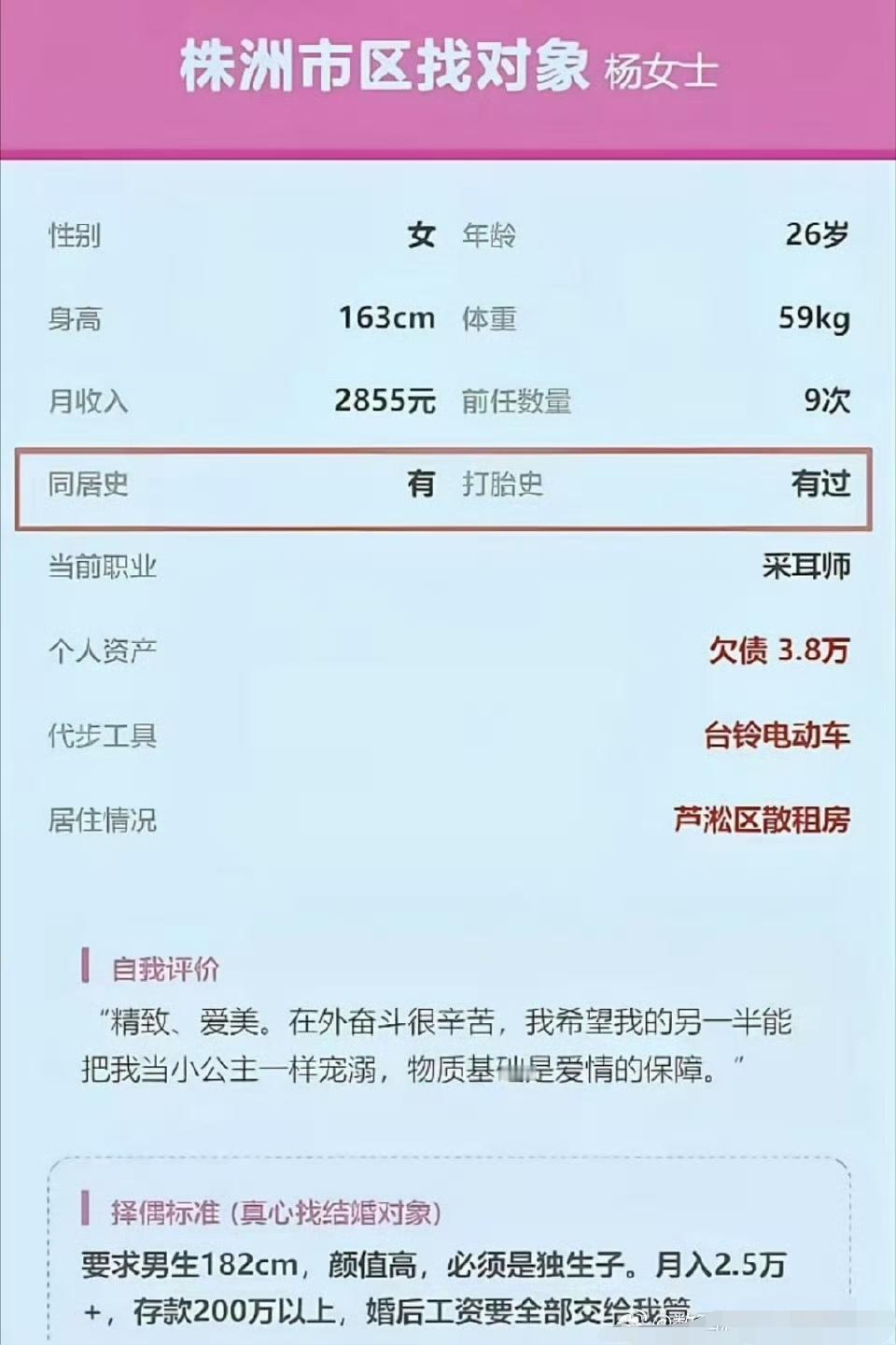 这是非常诚实的女孩子，找对象时，明明白白说清楚自己过往历史。​​​