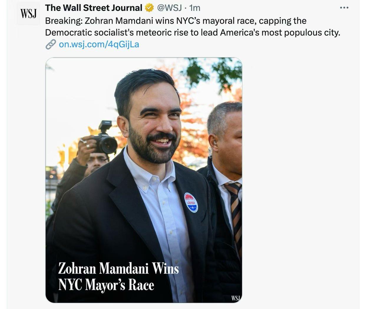 刚选举获胜的纽约市新市长、34岁，生于乌干达，7岁移民美国，民主党新星，倡导社会