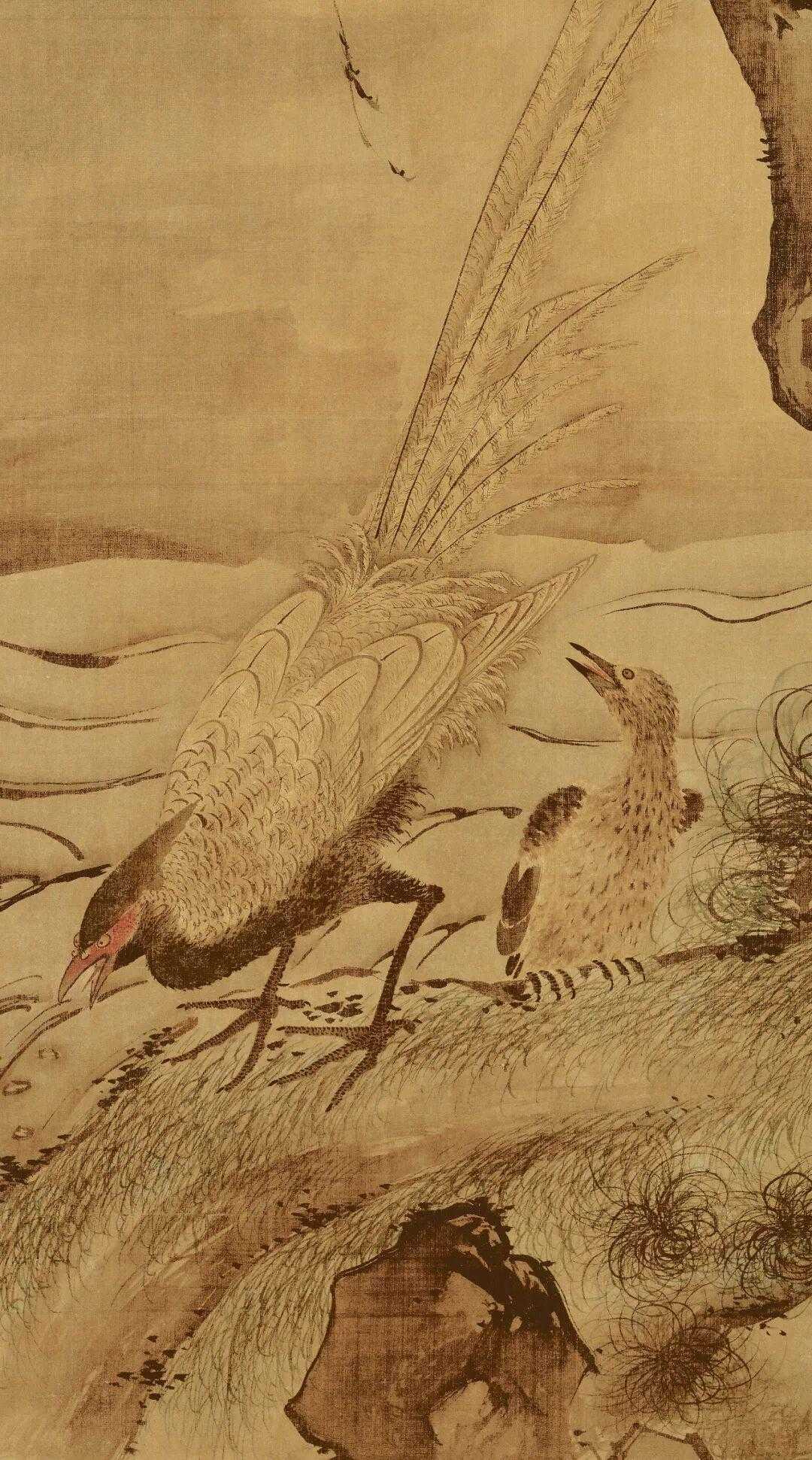 汪肇《柳禽白鹇图》，绢本立轴设色190x103厘米，故宫博物院藏。图绘春