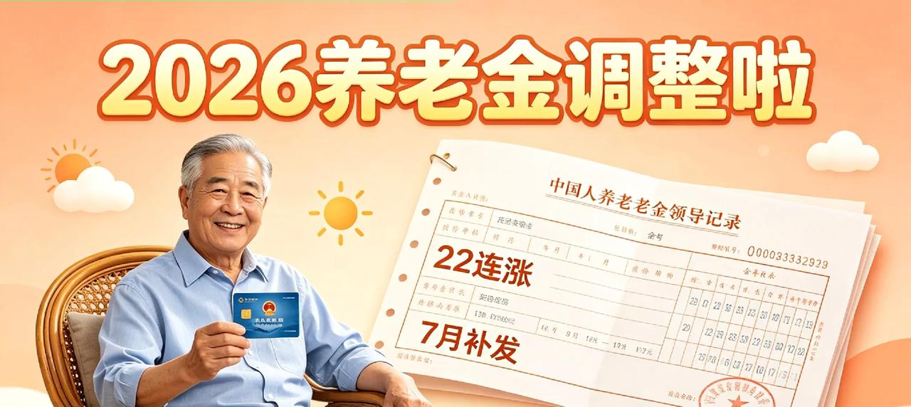 2026养老金调整落地！22连涨+双涨红利，7月一次性补发家人们，2026