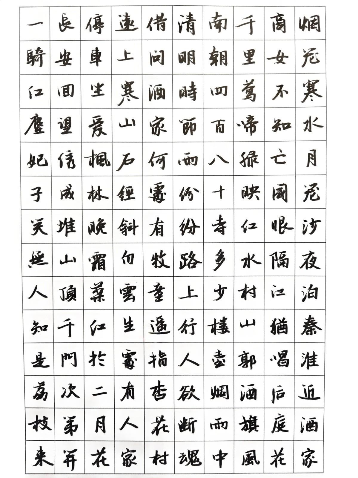 今天练习写字，写杜牧的诗词，里面有很多我们耳熟能详的千古名句：一骑红尘妃子笑，无