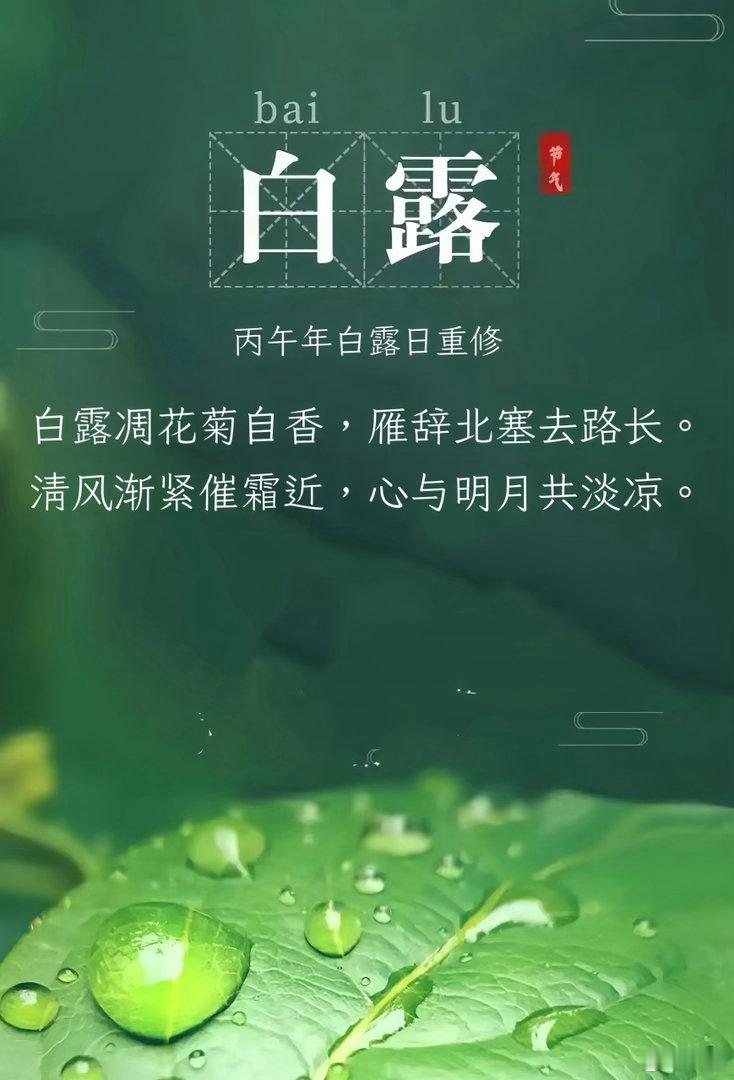 ‌【白露】丙午年白露日重修白露凋花菊自香，雁辞北塞去路长。清风渐紧催霜近，心与明
