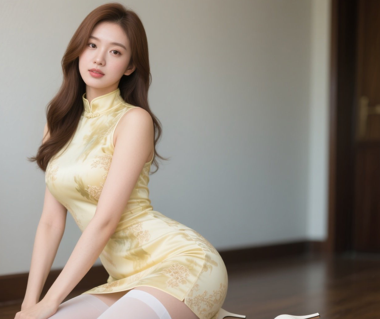 娇柔美人白丝写真，跪坐间散发迷人气质