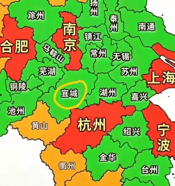 这是中国华东地区的地图，标注了几个城市。其实我最喜欢的还是苏州，杭州，宁波，台州