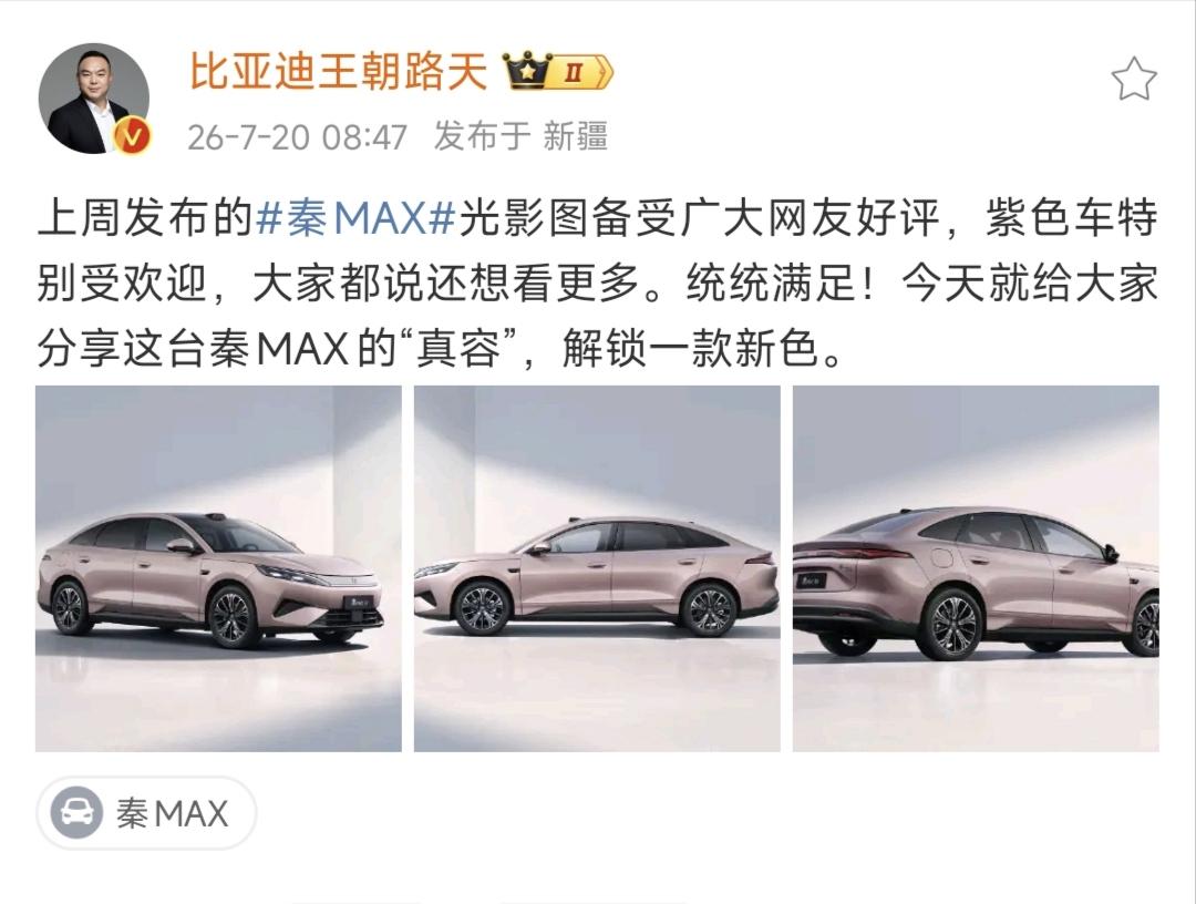 路天又放新料！秦MAX紫色款来了，12万起这配置真的卷看到路天放出秦MAX