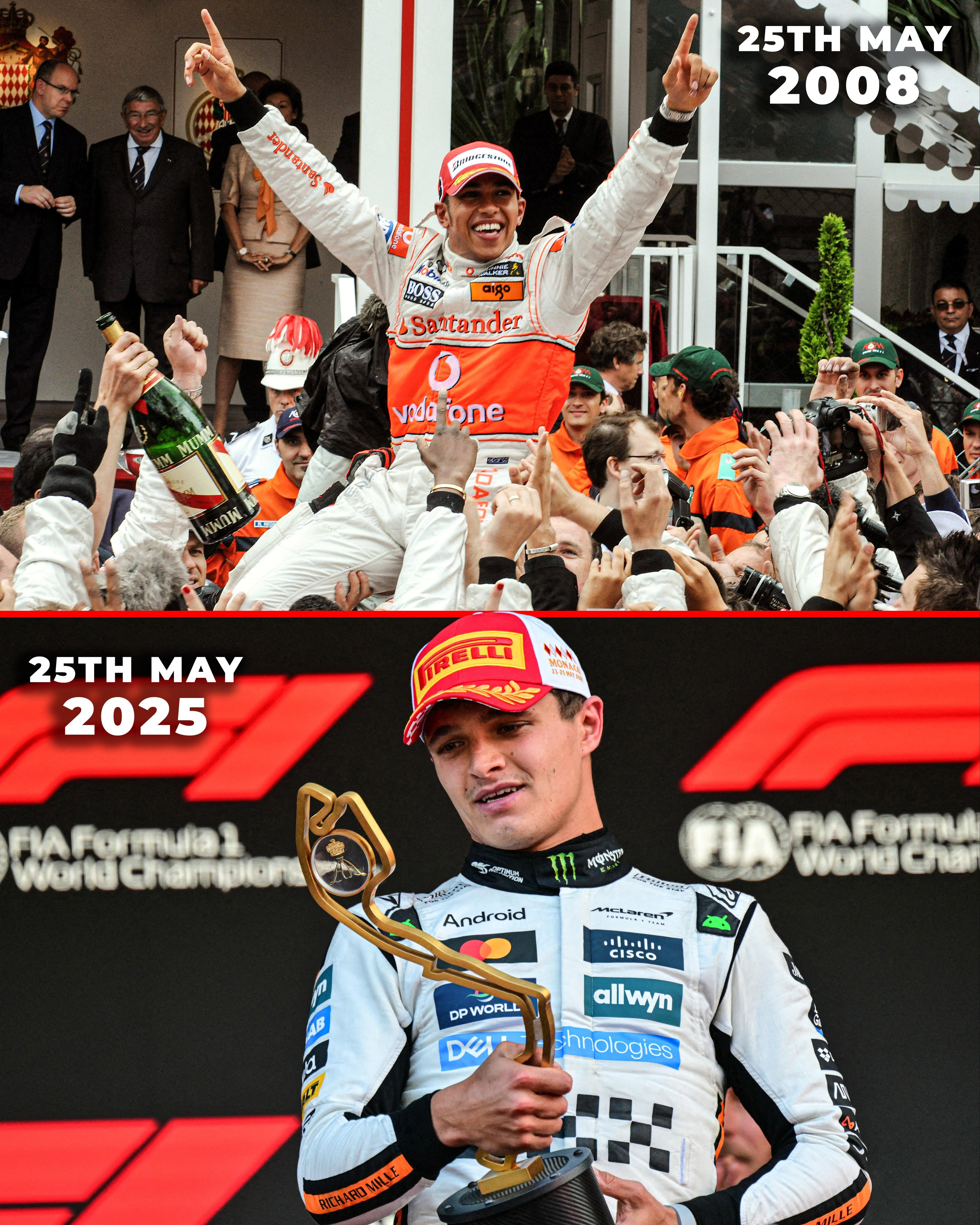 F1诺里斯为迈凯伦车队赢得了自2008年以来的首个摩纳哥大奖赛冠军。这是车队在