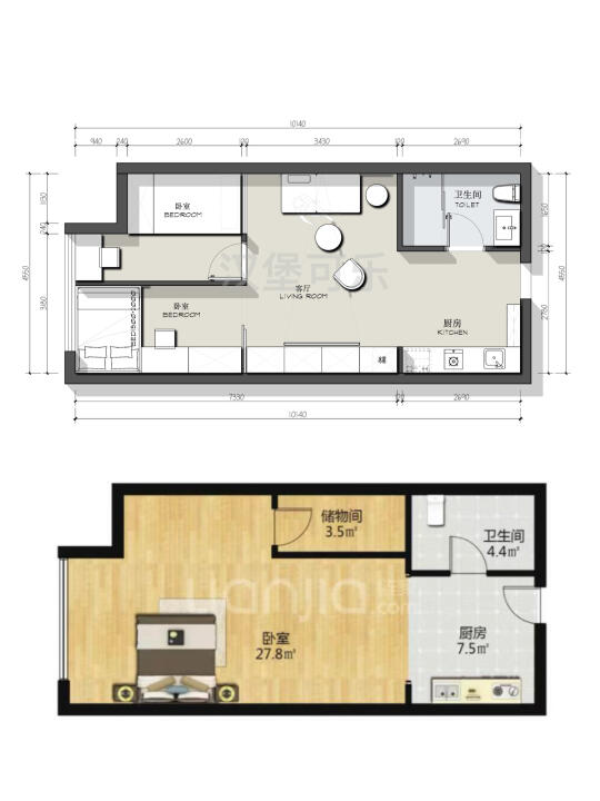 户型优化/小户型两室平面方案设计