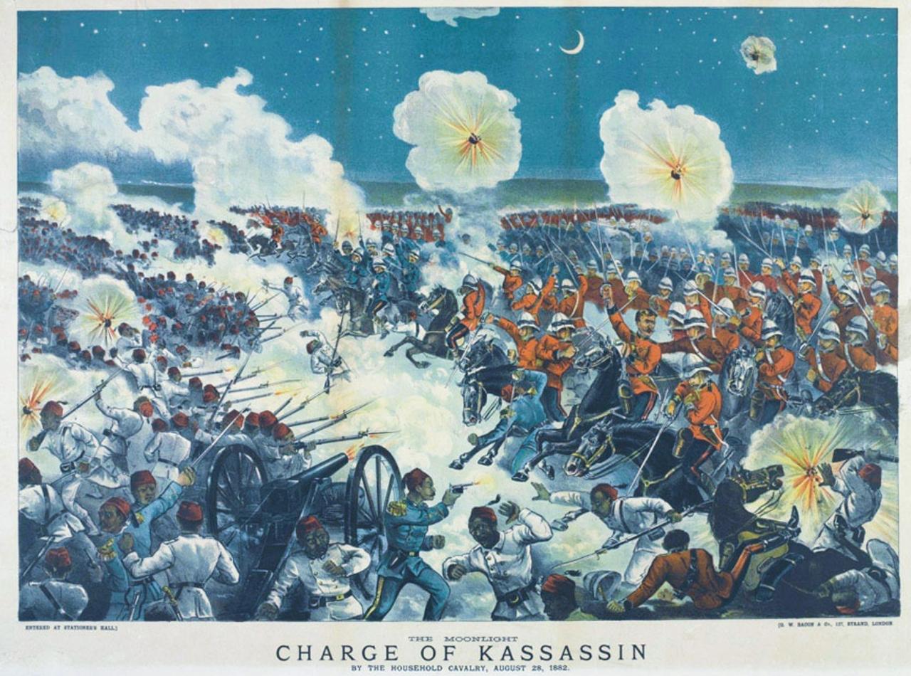 W.培根绘制的彩绘，讲述的是发生在1882年8月英埃战争期间的著名的“月光冲锋