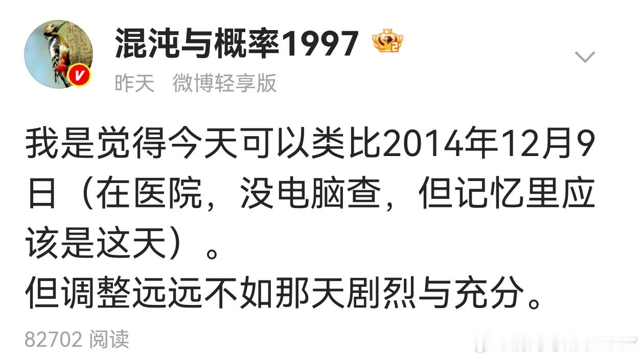昨天说很像2014年12月9日。目前走势，暂时是像的。​​​