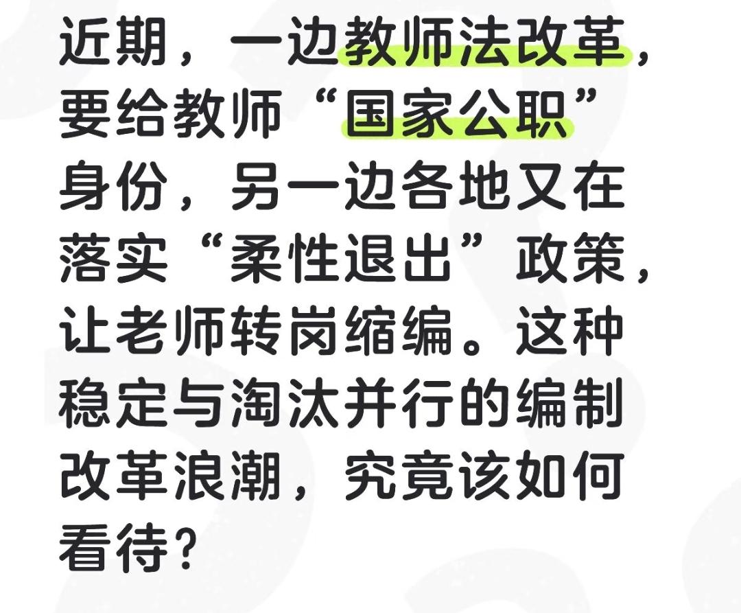 看到《教师法》修订，拟赋予教师“国家公职”身份，看似给了职业“铁饭碗”的保障；另