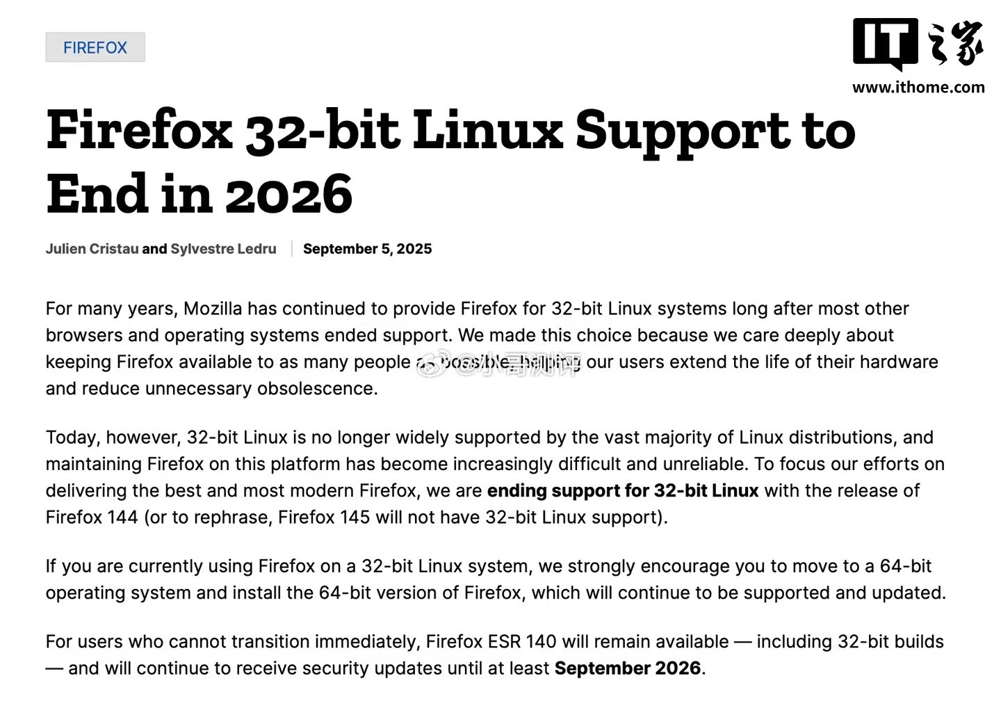 Mozilla：Firefox火狐浏览器将于2026年9月停止支持3