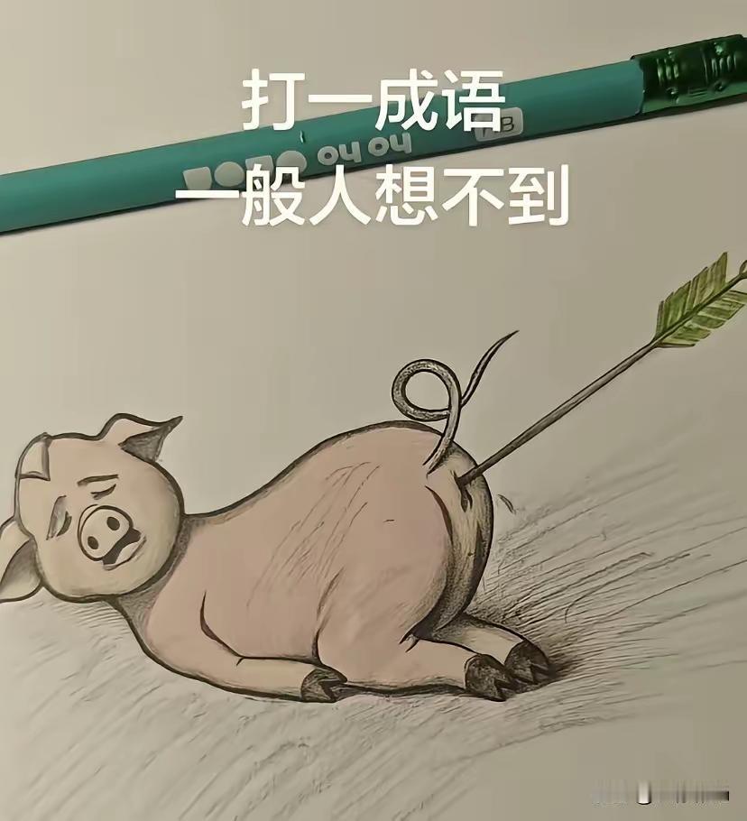 这个猜成语图真属最难一类可划至恶梦的图中只有：一支剑，正好命中野猪屁股