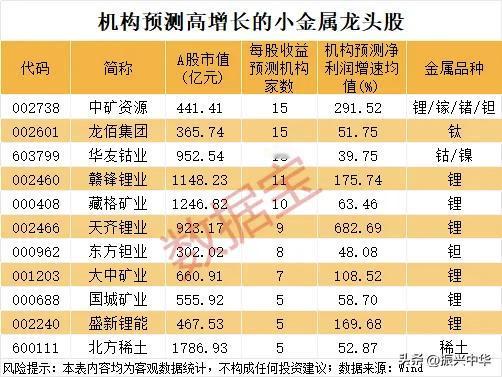 机构预测高增长的小金属股票！