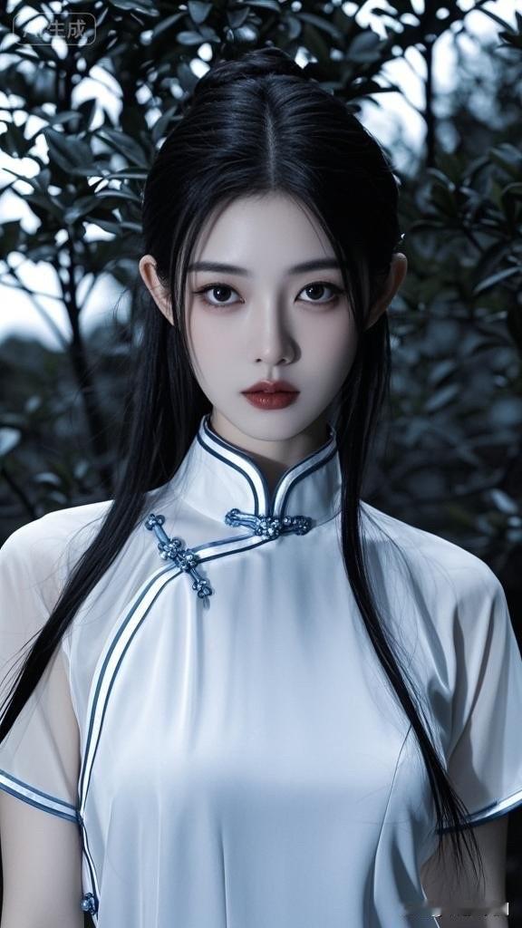 冷艳黑发美人，古典旗袍，韵味十足