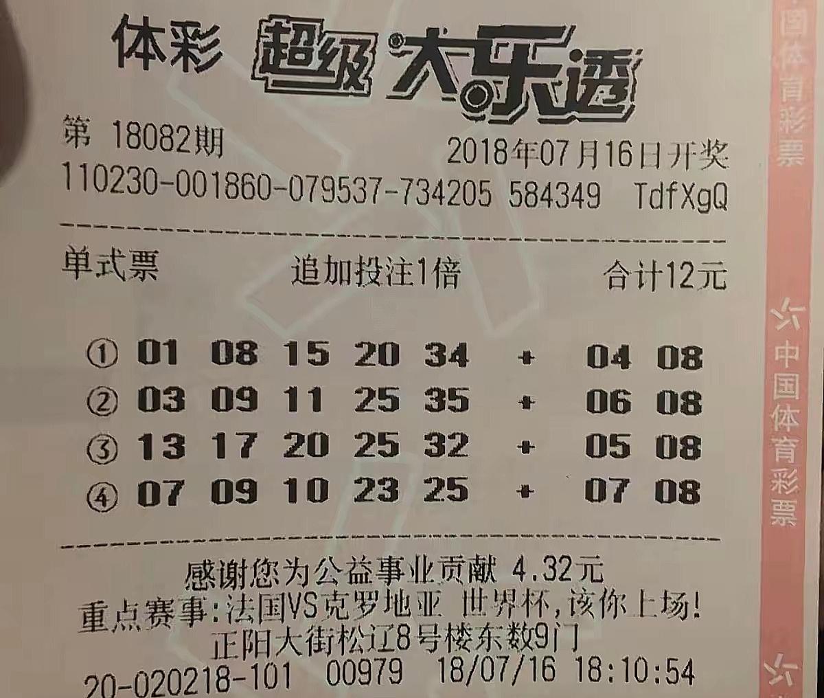 7年前一张12元大乐透彩票火了！后区号码“0408、0508、0608、0
