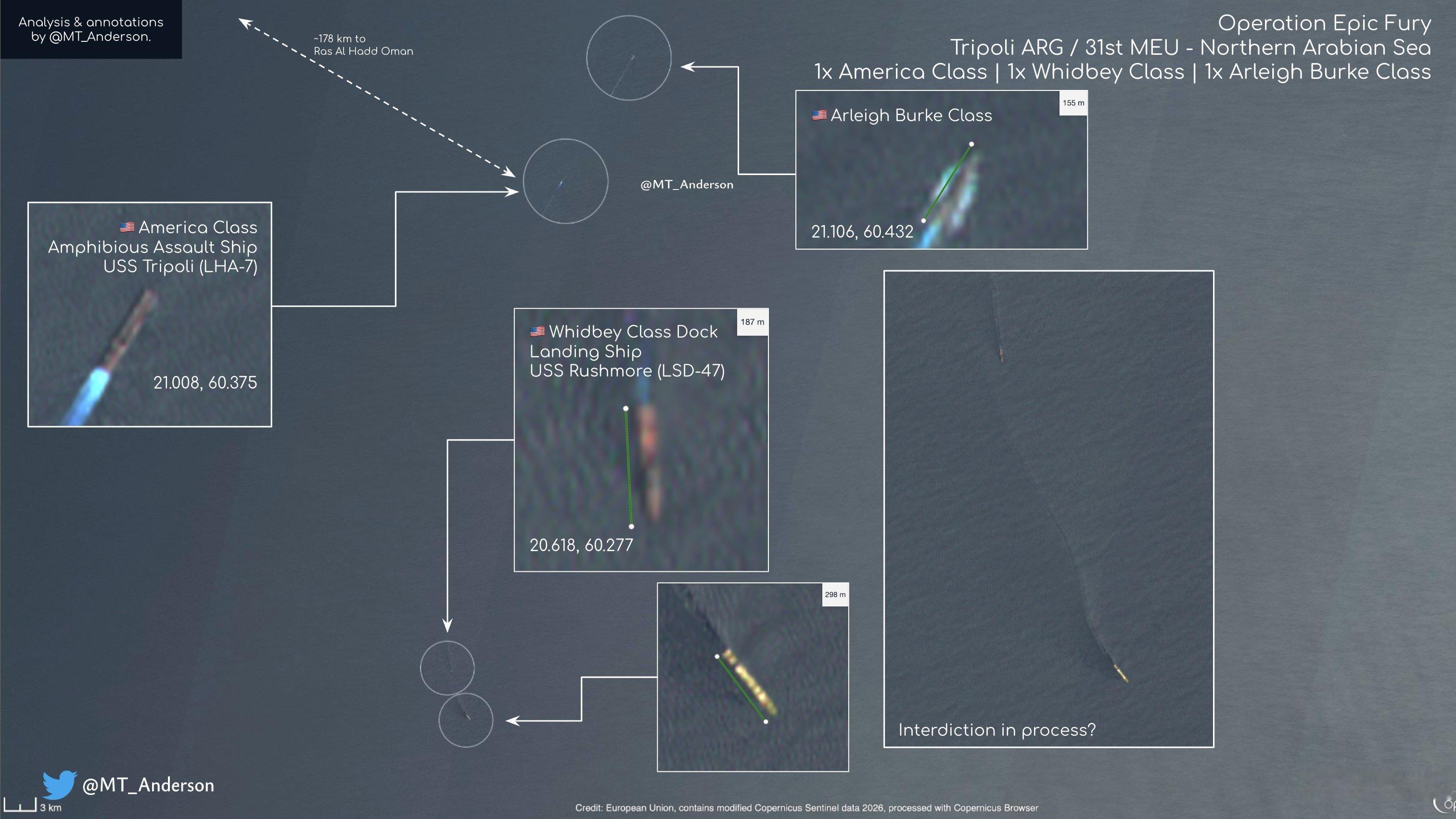 4月26日的黎波里号两栖戒备群加入了伯克级驱逐舰看这密密麻麻在中东的美军军舰，