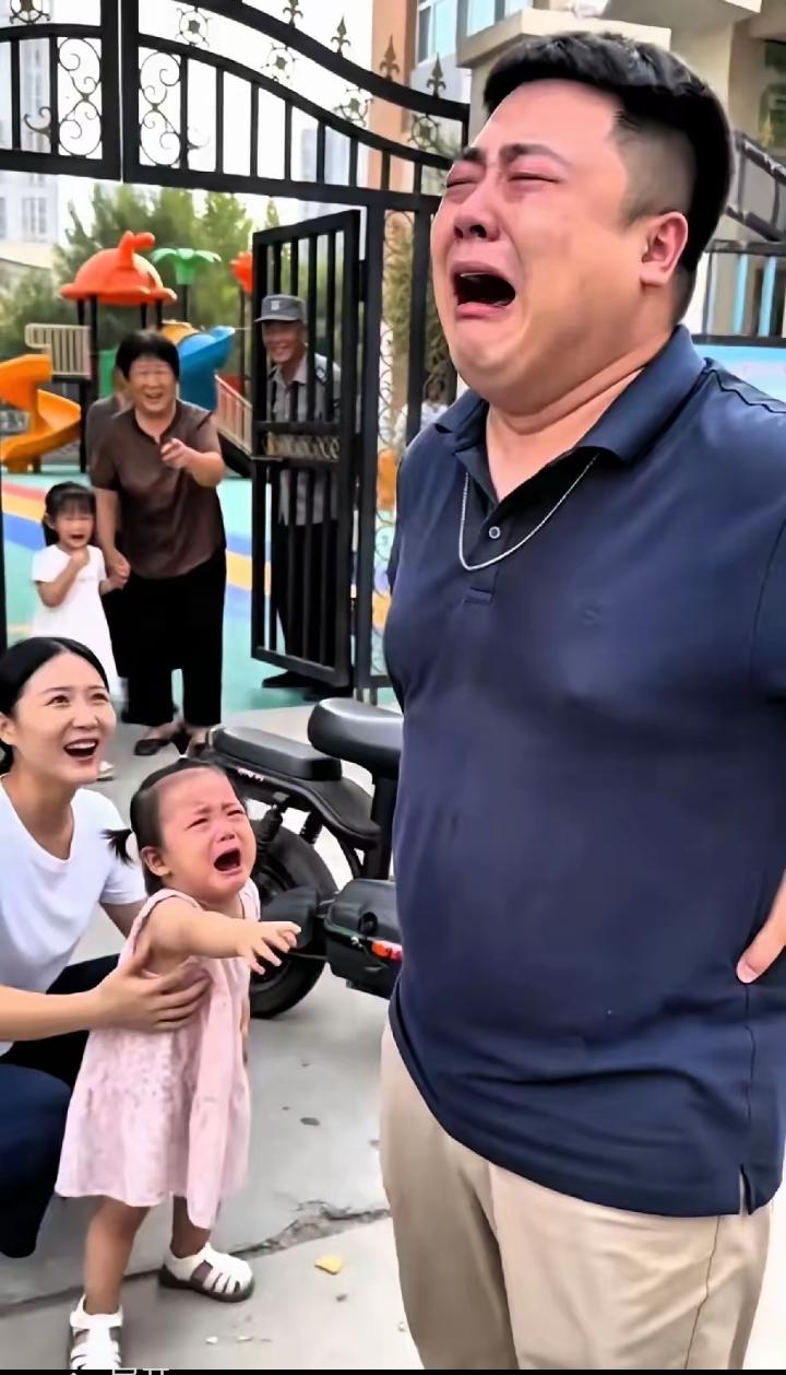 今早幼儿园门口那幕太扎心了。一位爸爸送闺女第一天入园，嘴上装得挺淡定，催着孩子"