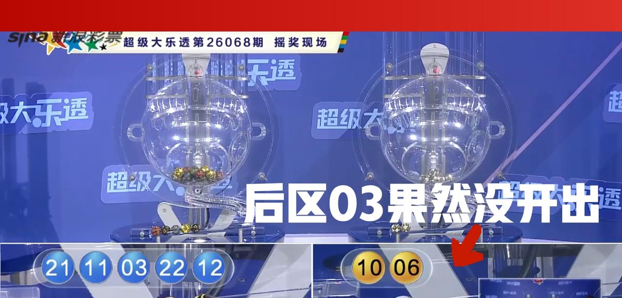 我说什么来着，后区03太火了，只能绝杀，所以当期后区也没有开出03，如果当期开出