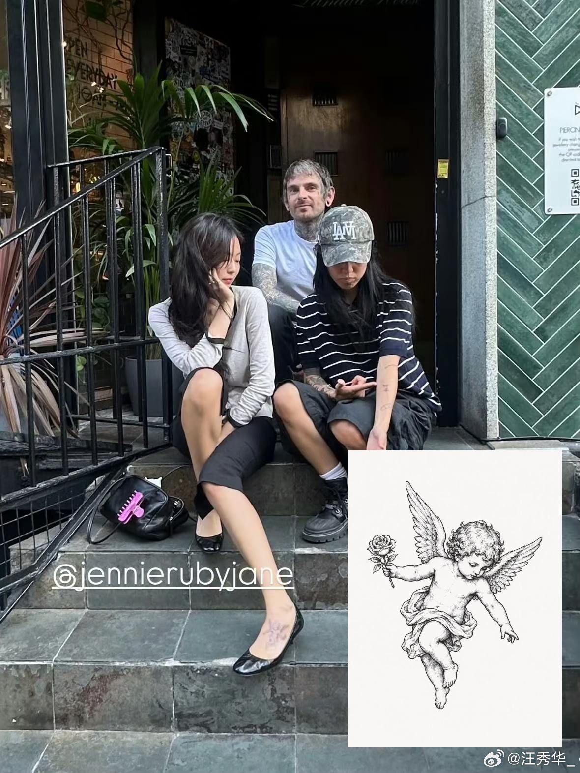 Jennie的小天使纹身氛围感拉满，灵动的图案和她独特气质完美契合。天使图案和单