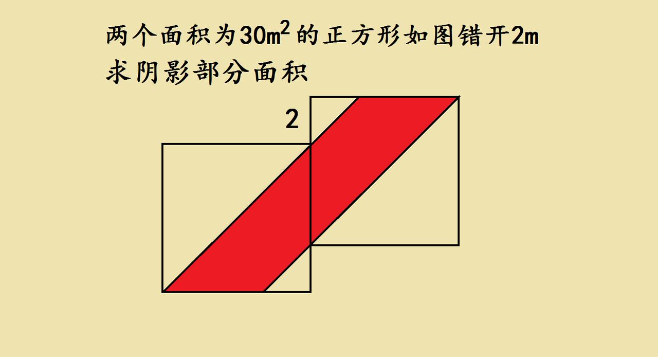 【正方形错位的几何之谜】最近在研究一道小升初培优题，两个相同的正方形交错摆