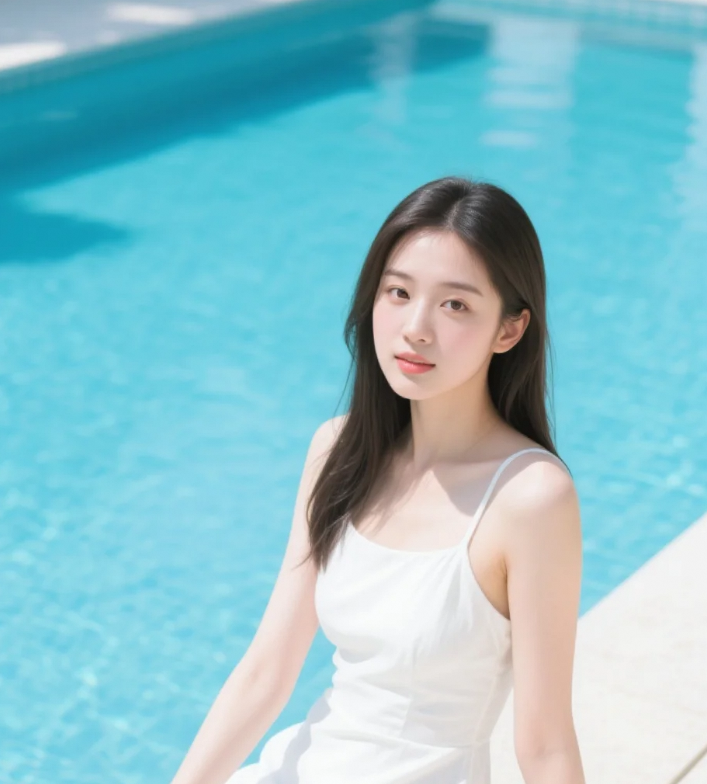 少女与水光的二重奏，谱写正午的清凉诗篇