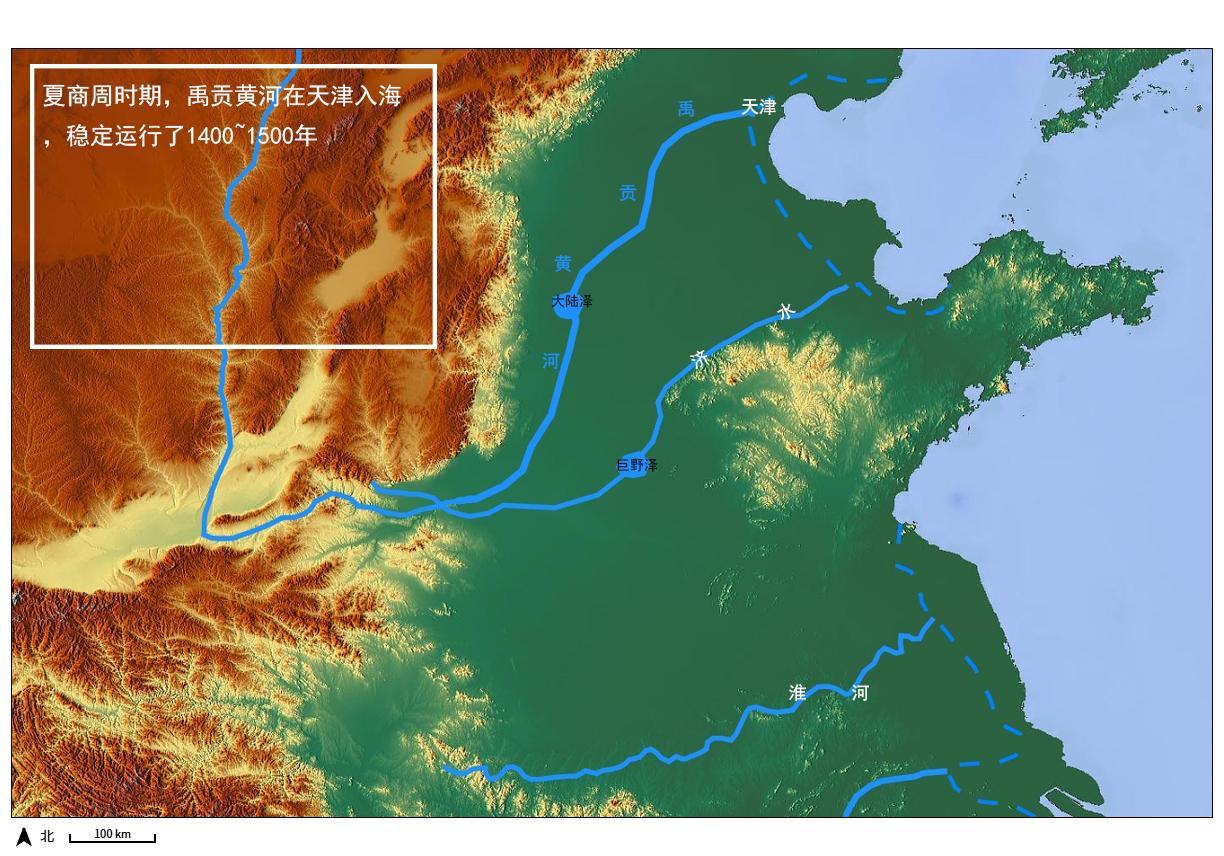 黄河下游因泥沙淤积、河床抬升，是改道最频繁的河流，历史上有五六次重大改道，整体在