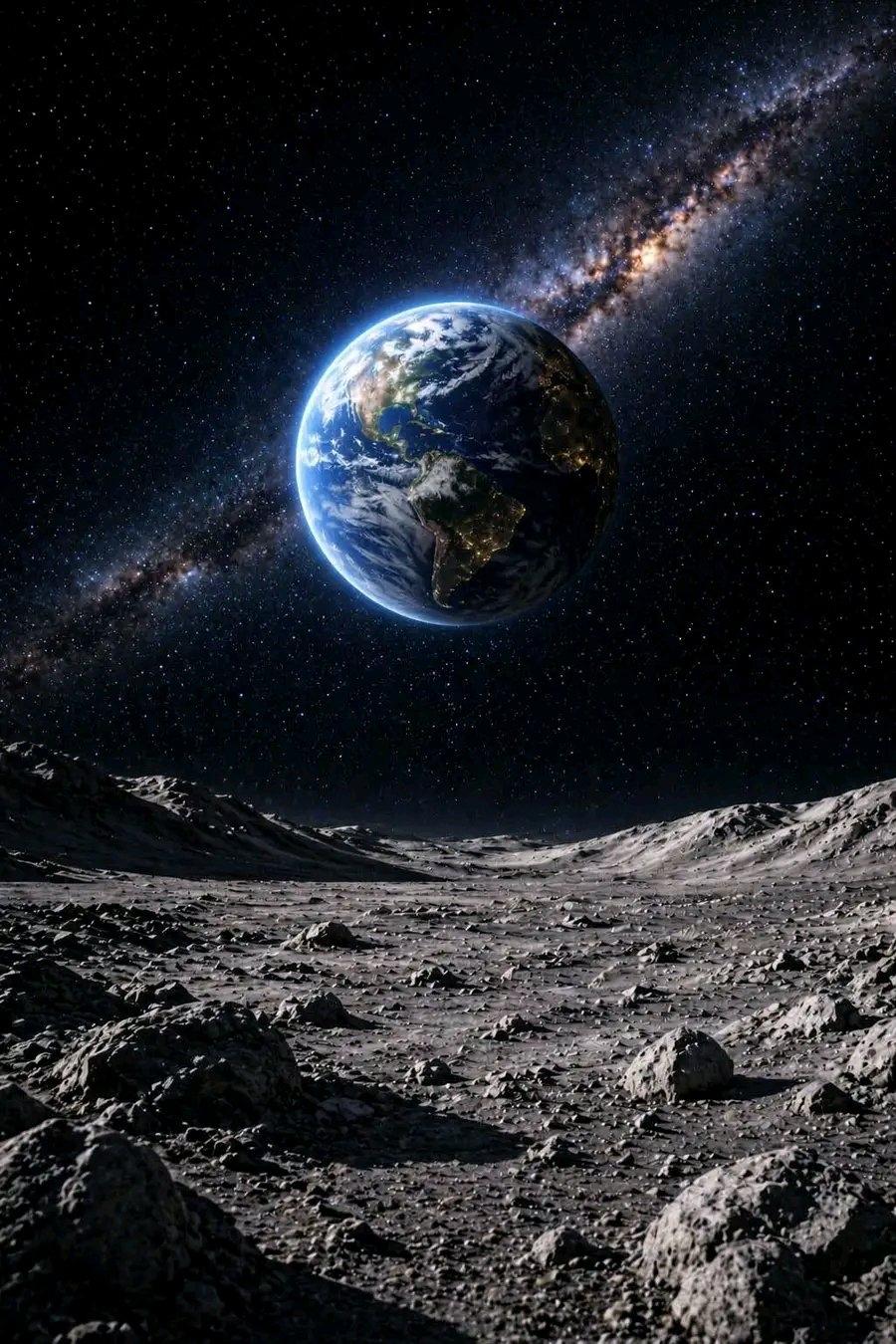 从月亮上看地球↓↓↓漂亮的地球，荒凉的月球，深邃的太空共同存在于宇宙中。不