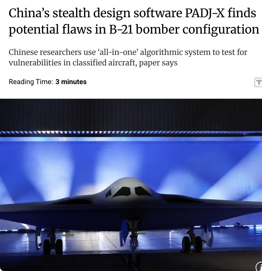 外媒：中国研究人员开发的强大航空航天仿真工具PADJ-X可能揭示了美国最先进隐形