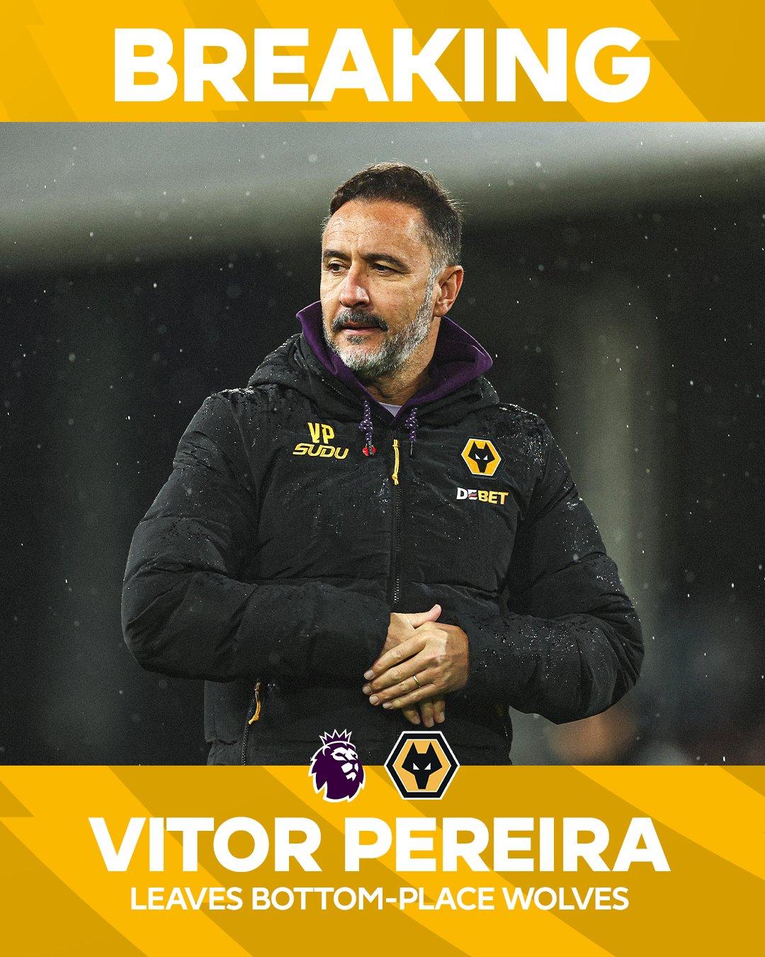 【狼队主帅下课】英超狼队官方宣布与主教练维托尔-佩雷拉解除合约，其麾下八名教练团