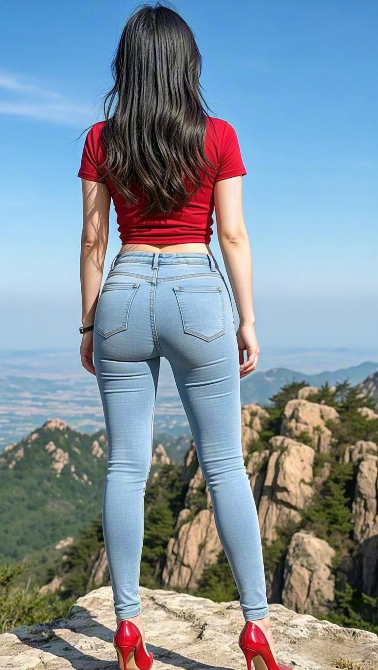 腰臀比 紧身牛仔裤高腰提臀女 背影小姐姐 情感共鸣 丰满性感