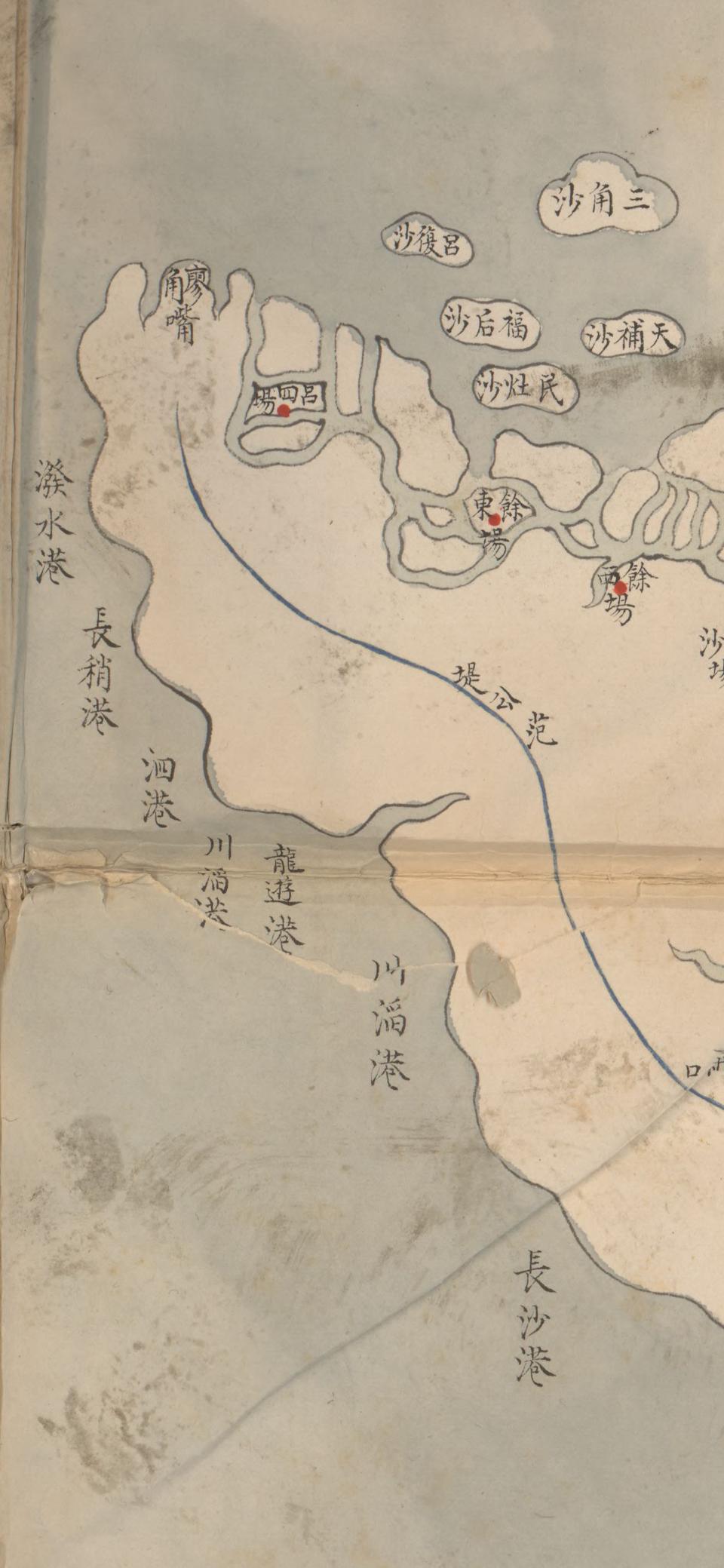 【看图说话】古地图里的苏北滨海盐场与著名的范公堤这幅清代手绘海疆地图，细