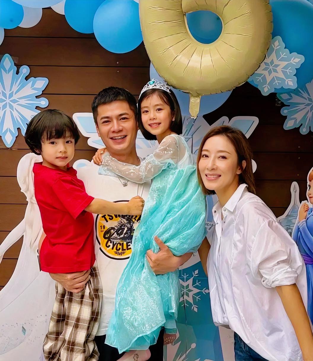 4月12日杨怡晒出全家福为6岁女儿小珍珠庆生，这一家颜值真的绝了！生日派对是爱莎