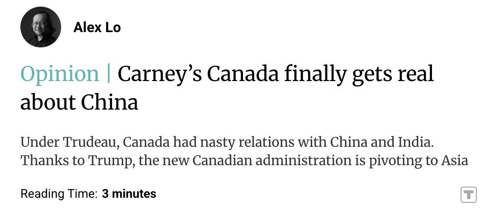 外媒：在新总理卡尼上台后，加拿大开始重新调整对华政策。卡尼政府与北京达成共识