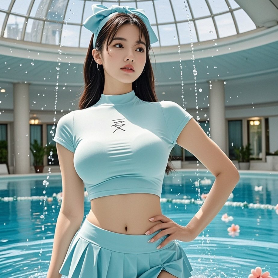 大胸美女水中曼妙身姿，泳装写真尽显性感魅力
