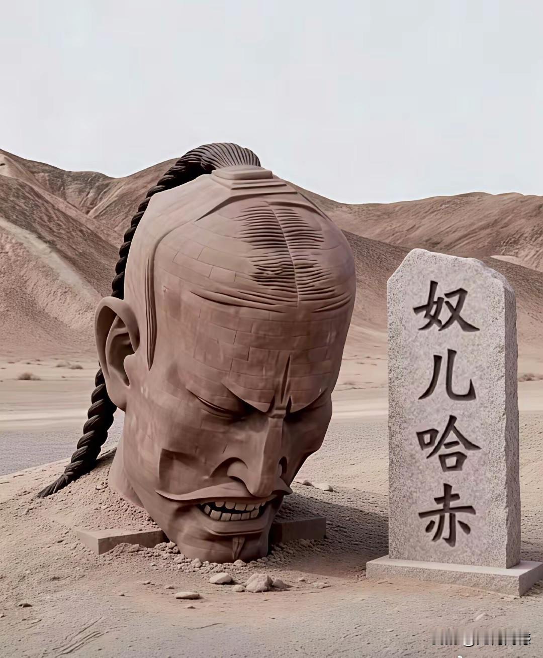 这个雕像立在哪里？感觉现实中不能存在这样的表现，这应该是AI生成的画面，是在刻意