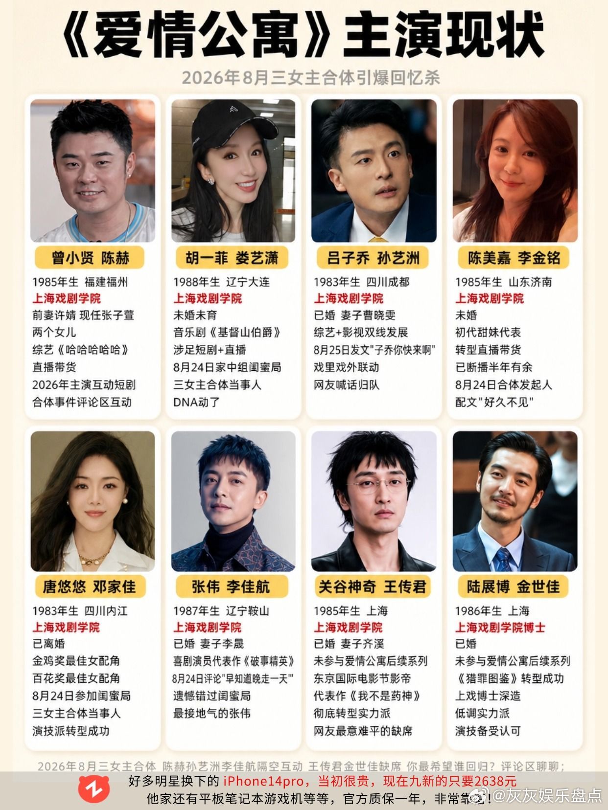 爱情公寓主演现状盘点，三女主同游三亚🔥。陈赫娄艺潇孙艺洲李金铭邓家佳