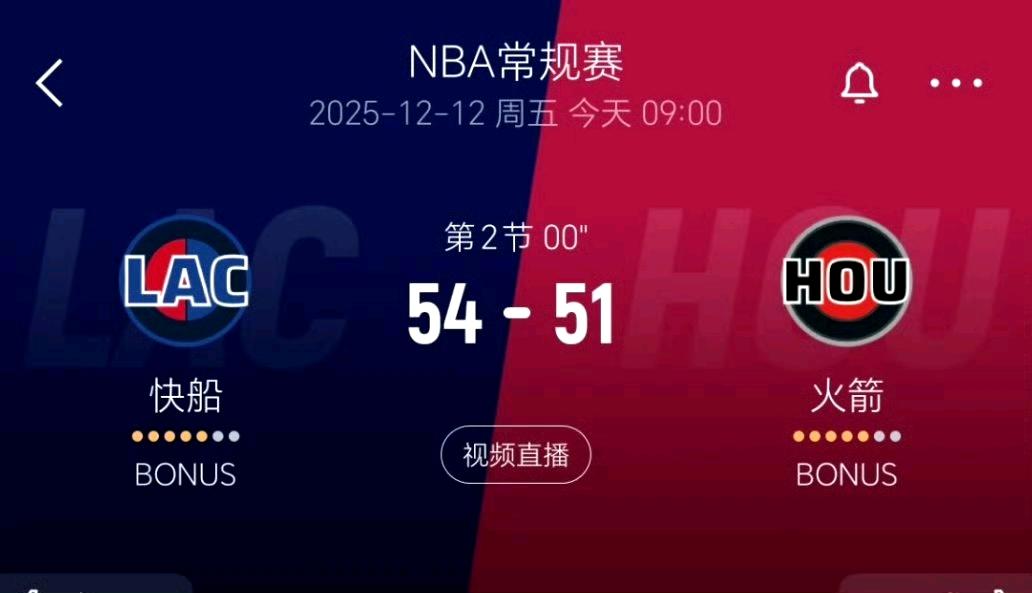 半场结束，快船险胜火箭3分，可惜比赛时间是48分钟！快船54-51火箭杜兰特7