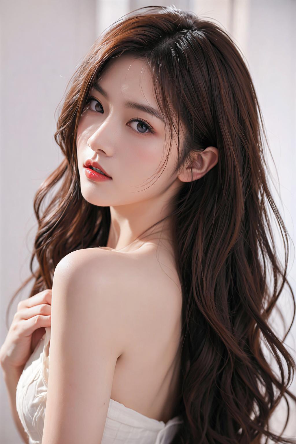 温柔少女，浅笑嫣然，长发飘逸，宛如画中仙。