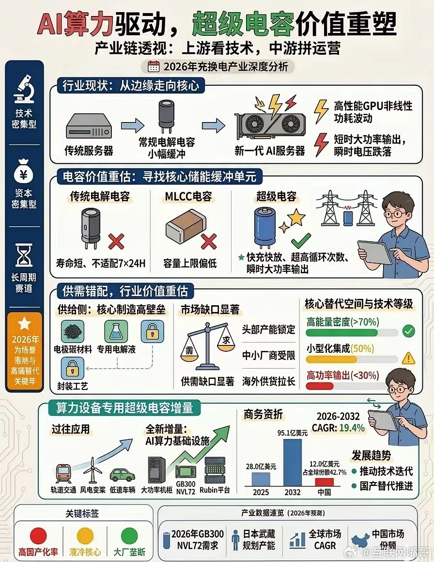 AI算力驱动，超级电容价值重塑近日，据网上公开消息，英伟达GB300架构已将超