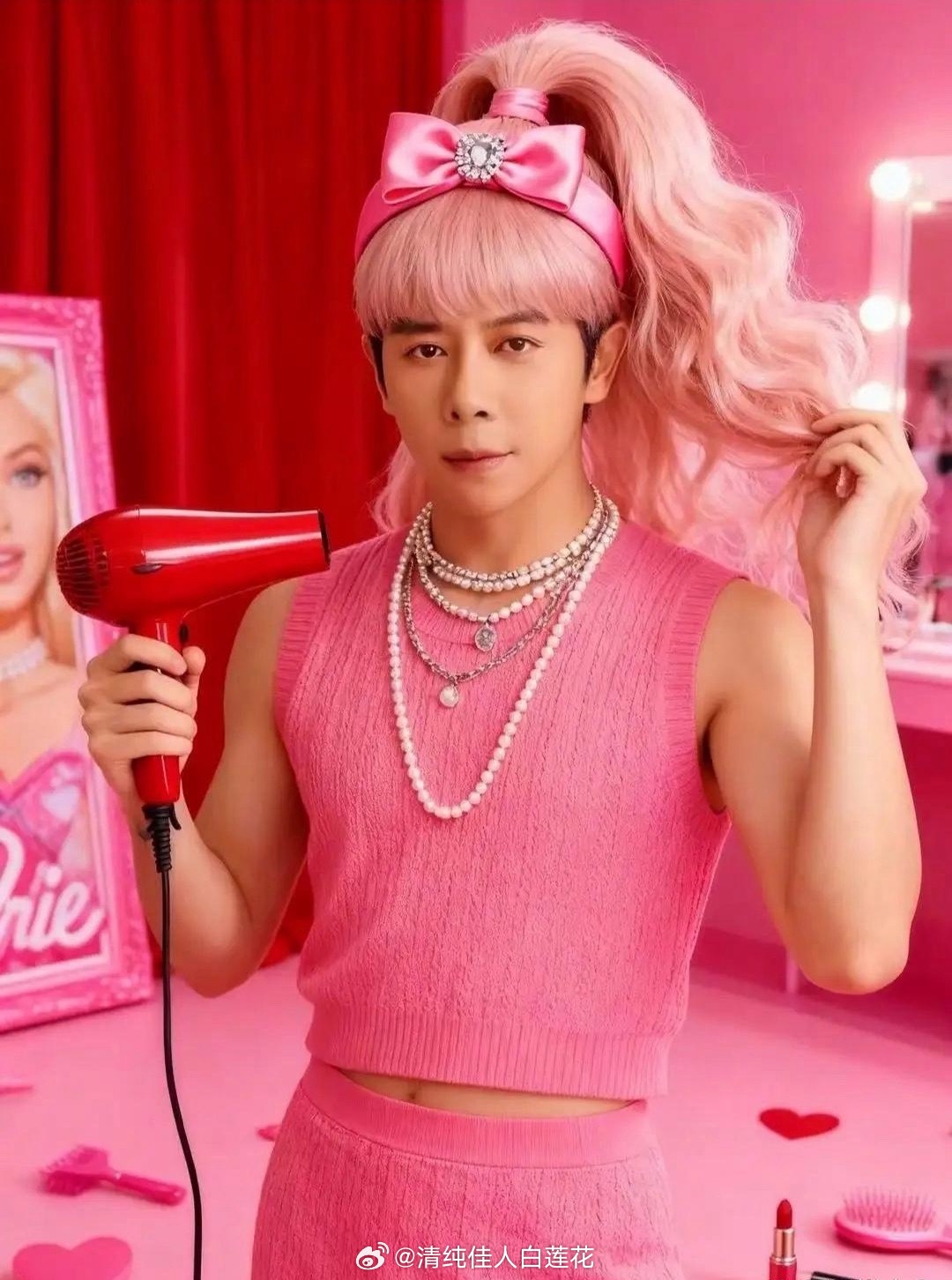 总之很癫，很难想象这是胡海泉本人发的，他一个大男人估计也有芭比公主粉色梦