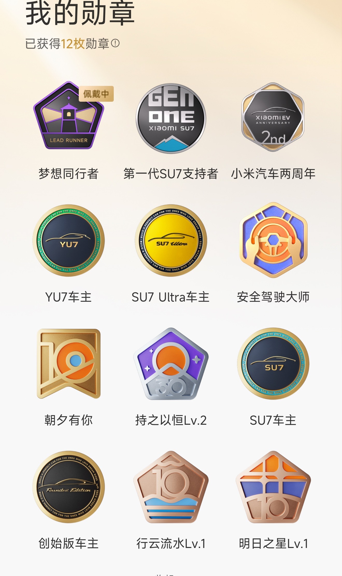 你有多少块小米汽车勋章了？