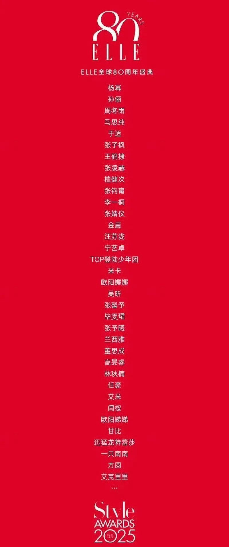 ELLE全球80周年盛典全阵容名单​​​