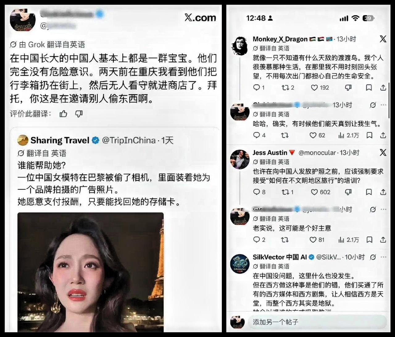 法国网友：在中国长大的中国人去巴黎，就像一只不知道天敌的渡渡鸟，天真到让他生气。