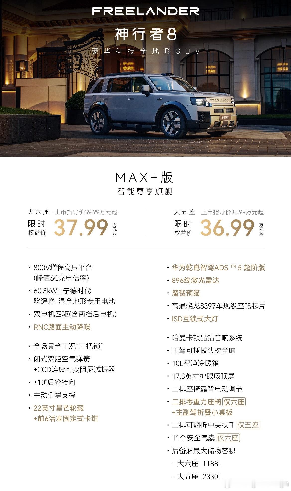 28.99万起！神行者8指导价来了！比预售价便宜2万全系标配800V高压平台和双