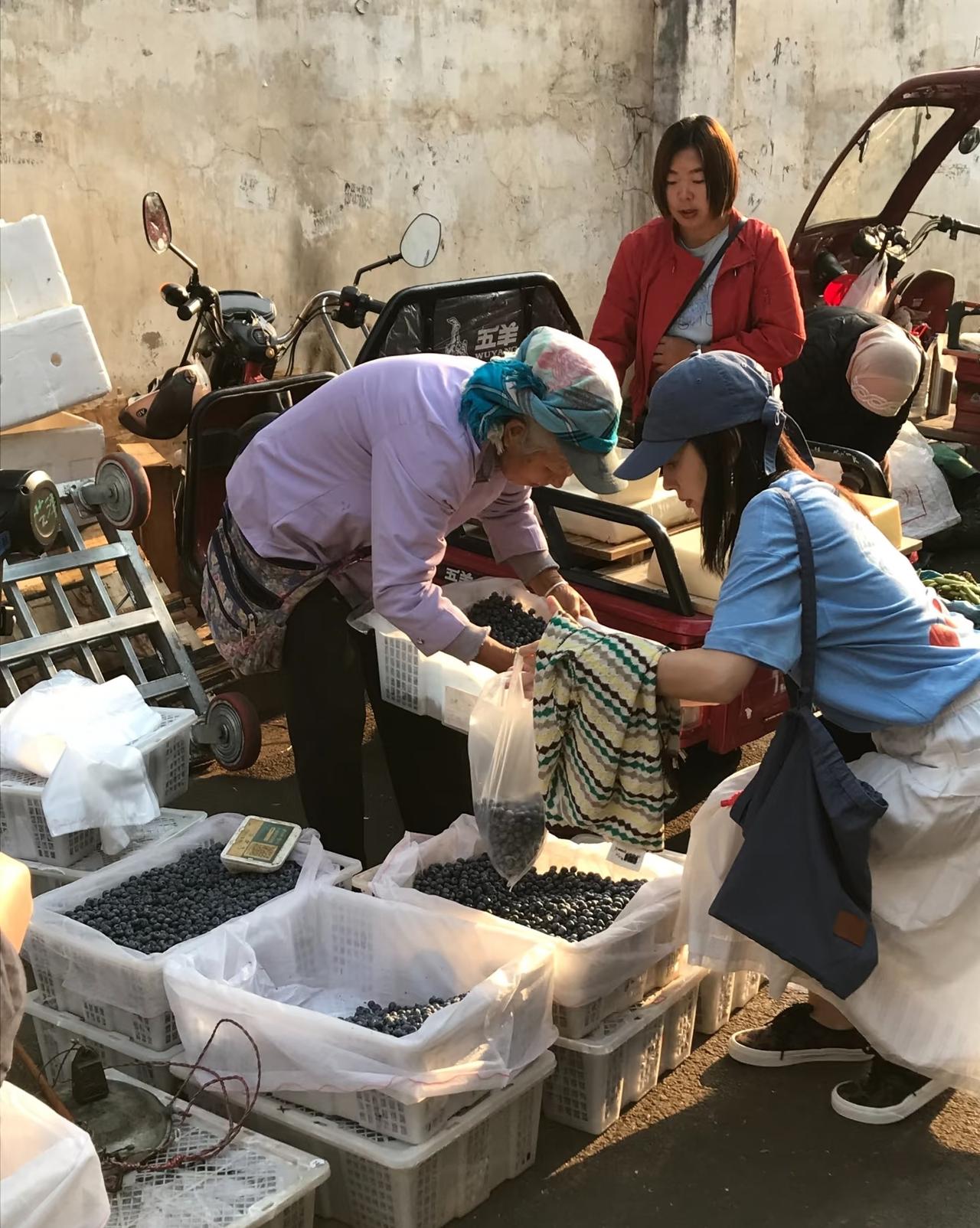 董洁现身云南菜市场买菜做饭，她买了一根又细又长的萝卜，还在老奶奶摊位买了一大袋蓝