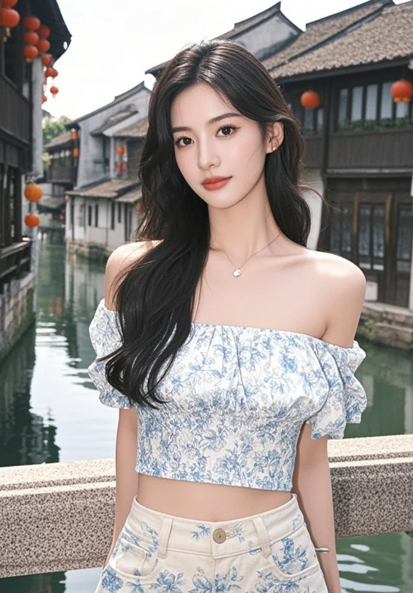 她的身影，是水面上最灵动的倒影。