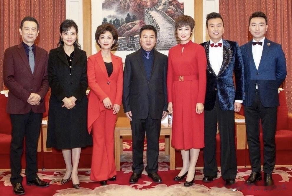央视的几位主持人里，桑晨的个子最高，一眼就能看见，跟她右边的两位男主持人都差不多