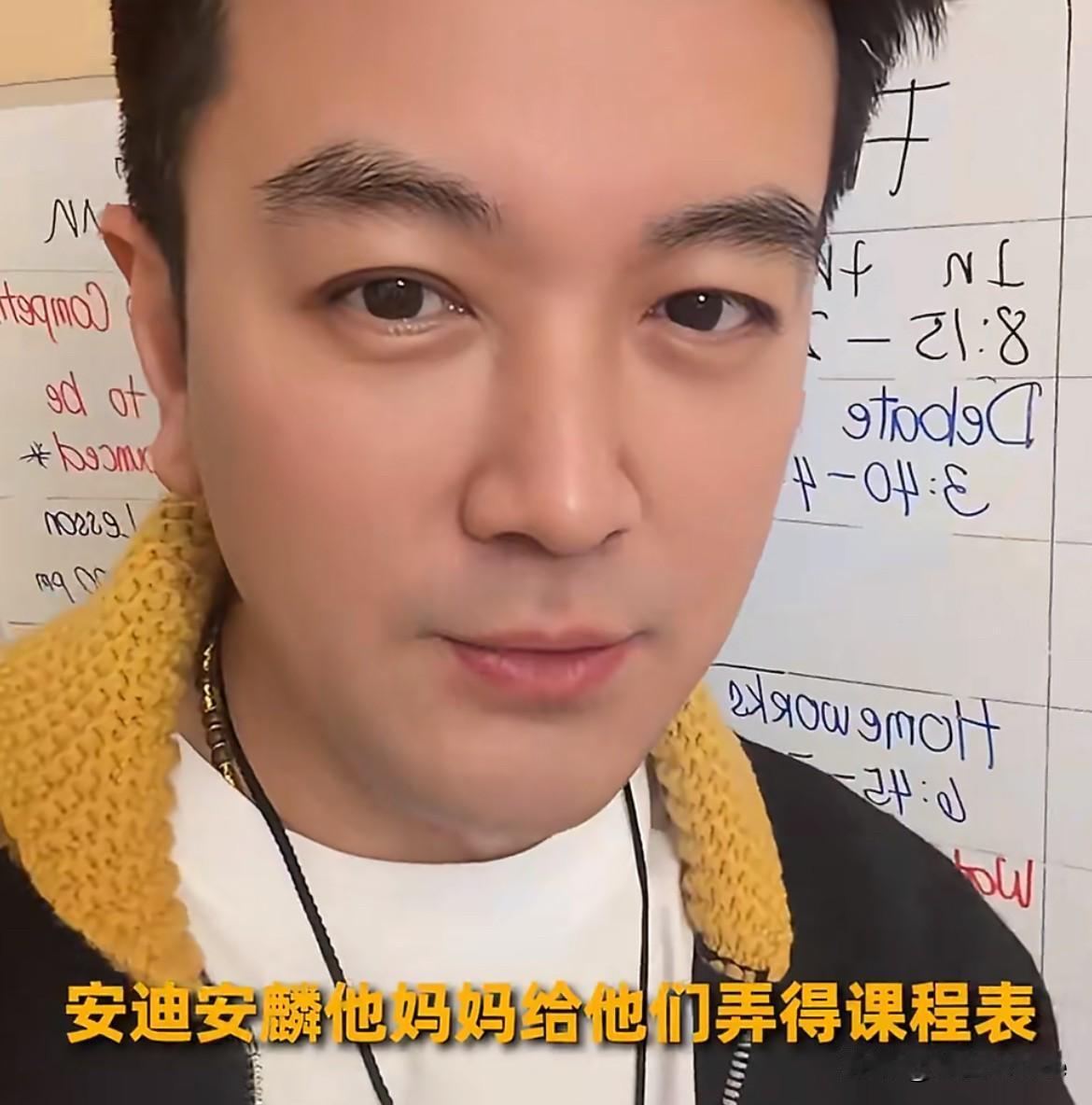 12月16日，杨子回上海的家看儿子！一进门就看到黄圣依给两个儿子做的课程表，感